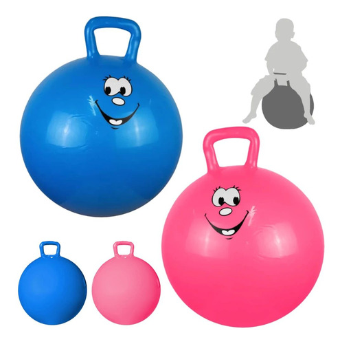4 Brinquedos Bola Pula Pula Infantil Com Alça Rosa E Azul