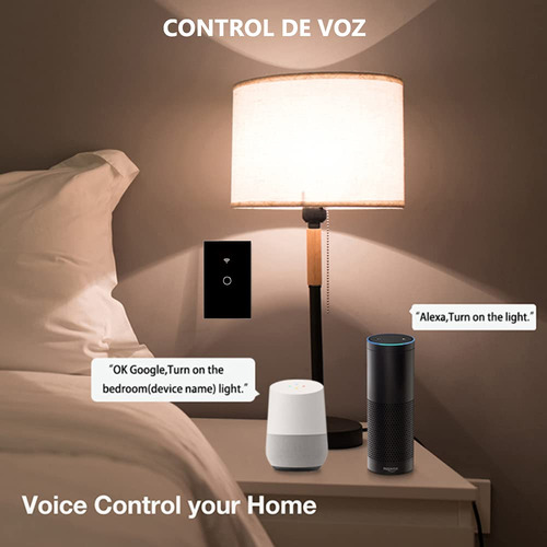 Ingequis Interruptor Inteligente Sin Neutro Con Capacitor, Apagador Wifi De 2.4ghz Con Panel Táctil, Control Remoto De App, Con Alexa, Google Assistant Y Ifttt, Negro 1 Gang