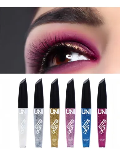 Kit de delineador de ojos líquido con purpurina de 6 unidades de Uni Makeup. Color: blanco