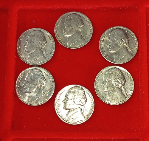 Serie 6 Monedas 5 Centavos Estados Unidos 1976-81 Vf.