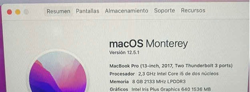 Macbook Pro 13 Pulgadas 2017 Ci5 8 Ram 256 Sólido