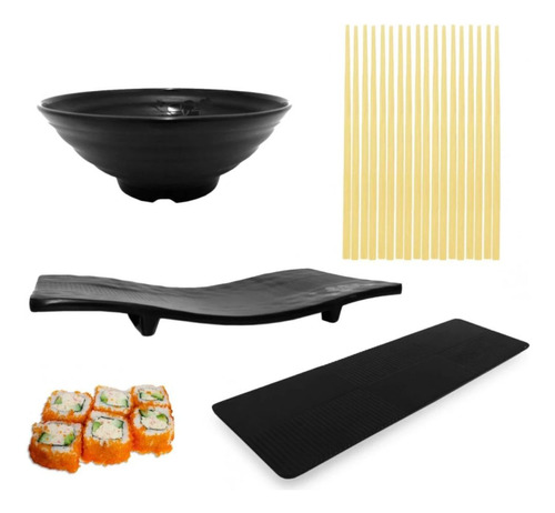 Kit Comida Japonesa Tigela, Prato Reto, Prato Ondulado E Has