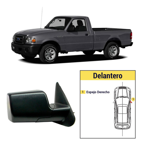 Espejo Derecho Electrico Ford Ranger 2006/2009 - Negro