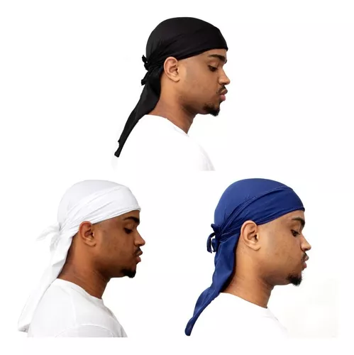 Durag Wave 360 Correria Kit Com 3 Cores Azul Branca E Preta