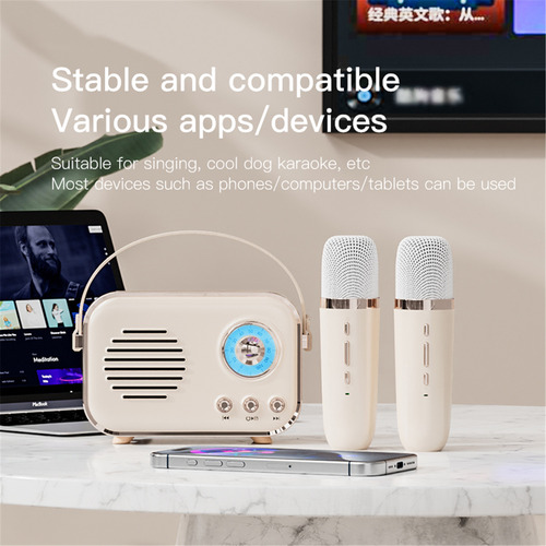 Micrófono Inalámbrico Portátil Con Minialtavoz Retro