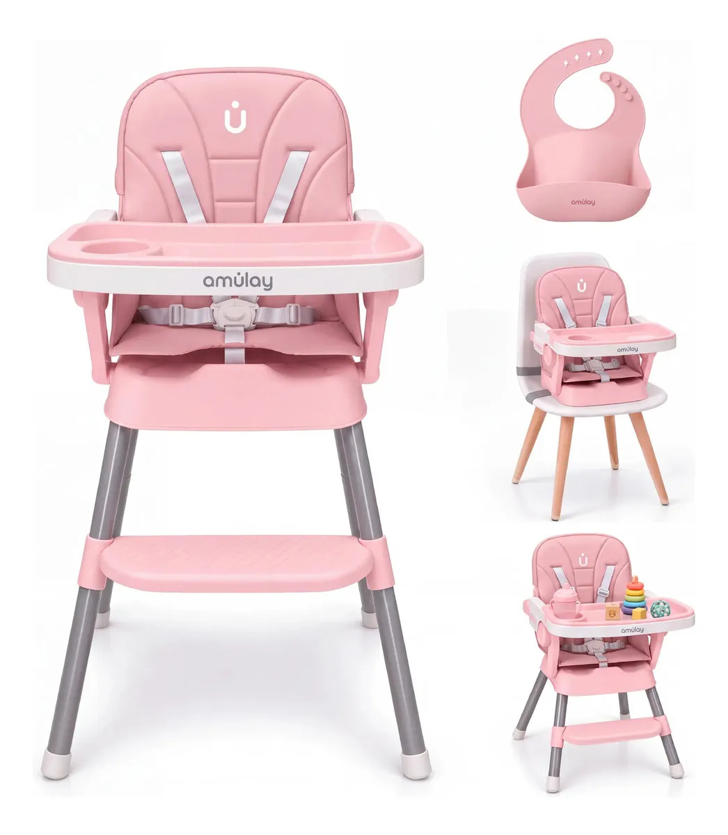 Silla Periquera Para Bebe Alta Plegable Portatil 3 En 1 Color Rosa