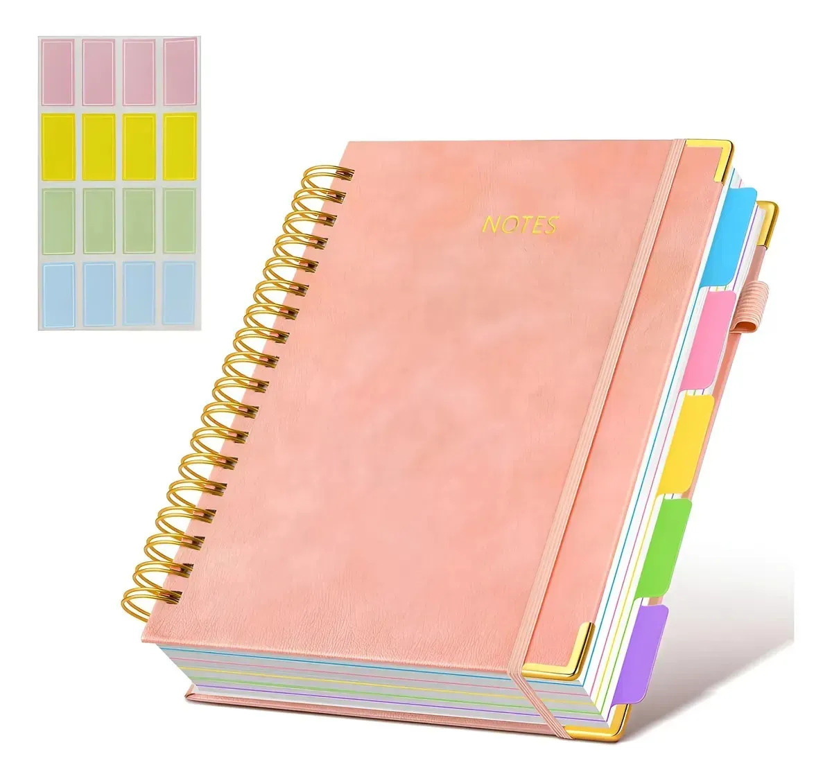 Cuaderno de notas en pasta dura Oficina con 5 separadores amovibles PVC ,300 Páginas, Espiral, Durable Pegar papeles, para notas de trabajo, hogar y material de la escuela rosa