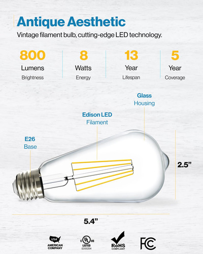 Foco Filamento Led Regulable 800 Lúmenes Casquillo E26