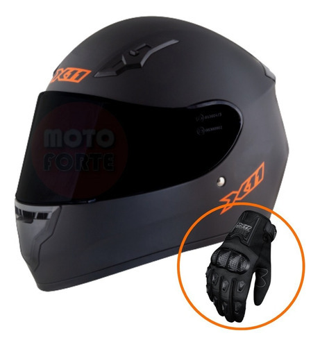 Capacete X11 Trust Shadow + Luva Blackout 2 + Viseira Fumê Cor Laranja Tamanho do capacete GG - 62CM