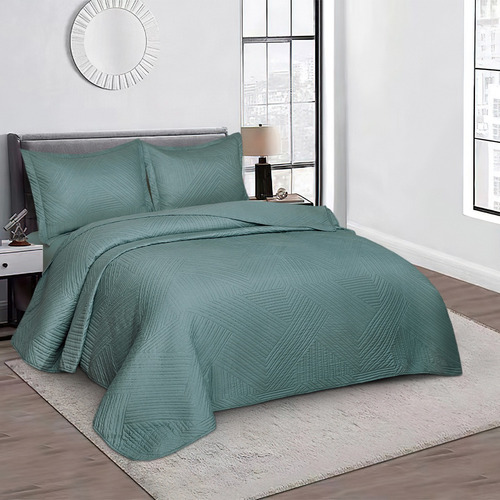 Kit Colcha Cobre Leito Casal Virtuos 3 Peças Camesa Verde Lisa