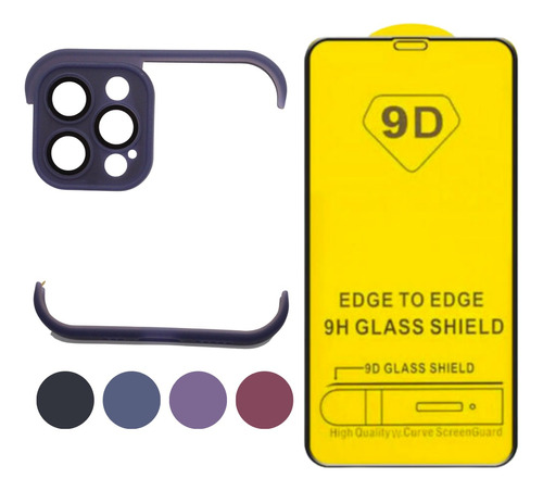 Bumper Protector Lente Camara + Cristal 9d Kit Para iPhone