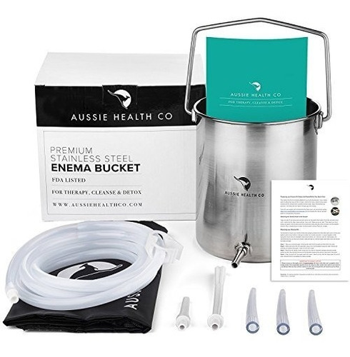 Kit Cubo De Enema Acero Inoxidable, No Tóxico, Aussie Health