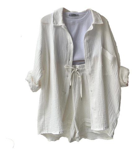 Conjunto De Camisa Y Pantalones Cortos De Manga Larga Con So