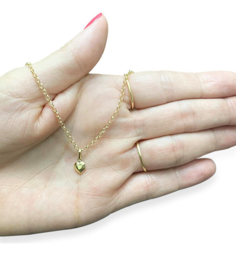Corrente Colar Portuguesa Ouro 18k Com Coração 40cm (2b) Cor Dourado
