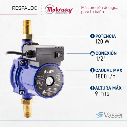 Imagen 3 de 12 de Bomba Presurizadora Vasser Pre1 9m 1-2 Baños 120w 120 Watts
