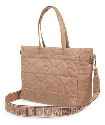 Bolsa Tote Cloe Para Mujer Acolchada Textil Asa Extendida Color Marrón claro