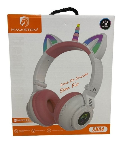 Fone De Ouvido S/ Fio Headphone Bluetooth Unicórnio Led Sn04 Cor Rosa Cor da luz RGB