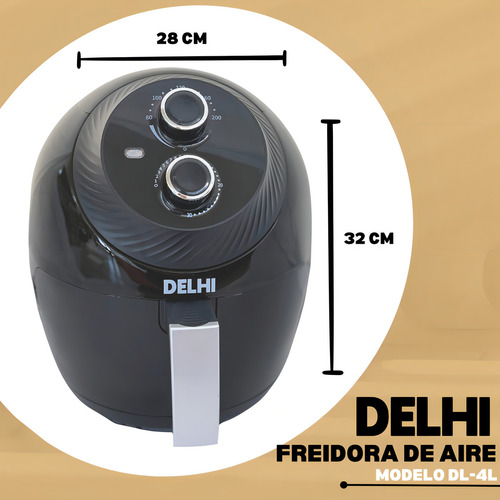 Freidora De Aire Sin Aceite 4 Litros Delhi 1300w Air Fryer Color Negro