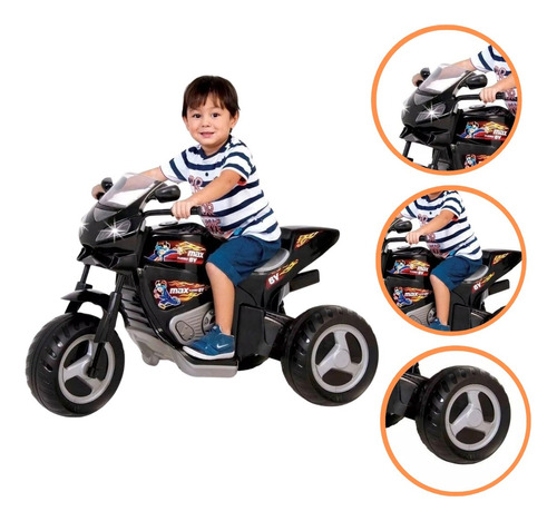 Moto Motoquinha Elétrica Max Turbo Infantil 6v Moto Preta