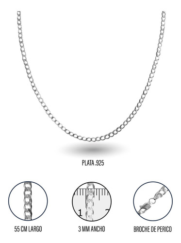 Cadena Plata Fina 925 Estilo Cubana Barbada Para Mujer 55 Cm De Largo 3 Mm Calibre 80 Collar Ideal Para Regalar En Ocasiones Especiales Como Cumpleaños Momentos Especiales