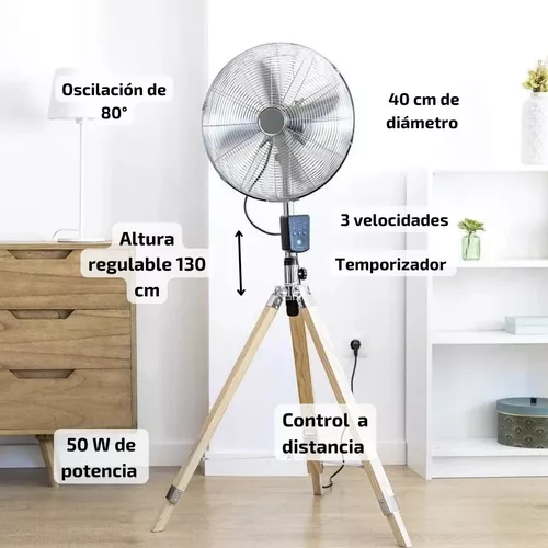 Ventilador trípode con 3 velocidades y mando a distancia con