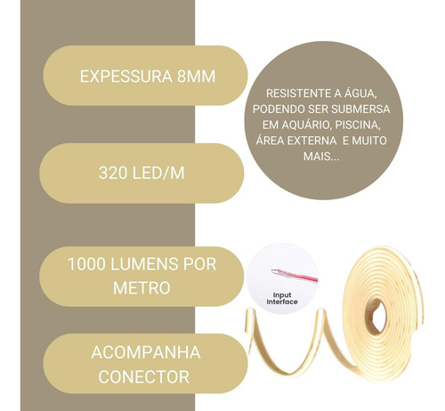 Fita Led Cob P/ Piscina 24v Ip68 15m + 1 Fonte Blindada.
