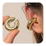 Aretes De Oro Grueso Para Mujer, Aretes Falsos Huggie Redond