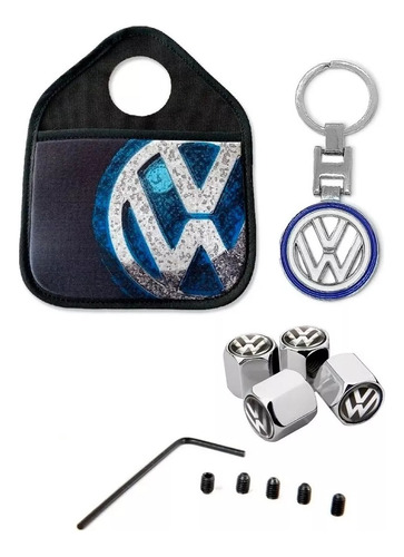 Llavero Volkswagen Logo+bolsa Auto Multiuso+cubre Valvulas