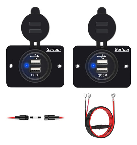 Garfour 12v Qc3.0 Dual Usb Socket Impermeable A Prueba De Po