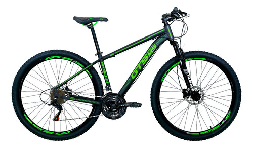 Bicicleta Aro 29 Gts Pro M5 Techs Alumínio Freio Hidráulico Cor Preto/verde Tamanho Do Quadro 21