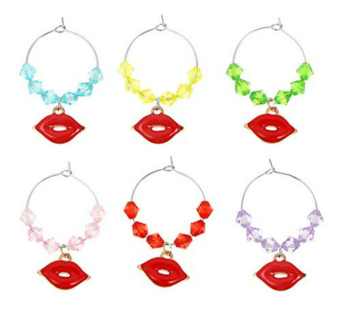 6pcs Anillos Copa Vino Labios Rojos Etiquetas Bebida