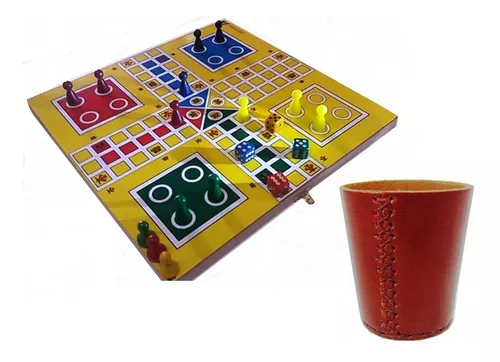 Oficial Jogo Ludo Tabuleiro Estojo 2 Dados 1 Copo Em Couro - R$ 148