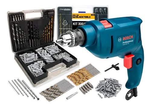 comprar Furadeira De Impacto 3\u002F8 10mm Gsb450 Re 220v Bosch Com Jogo De Brocas Bits E Buchas 300 Peças The Black Tools