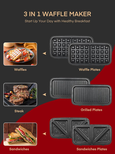 Waffle Maker 3 1 Sandwichera Prensa De 1200 W Placas ...