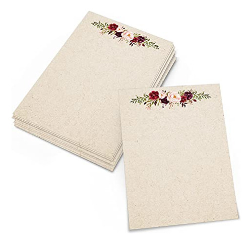 Red Floral Blank Note Cards, 4x6 Kraft, Made In Usa - C...