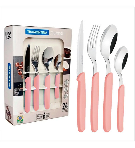 Cubiertos Tramontina Juego 24 Pzas Cocina Carmel Set Colores