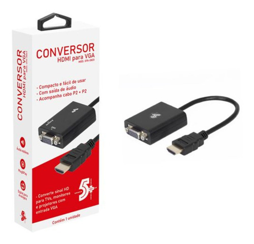 Cabo Conversor Adaptador Hdmi Para Vga Com Saida De Audio