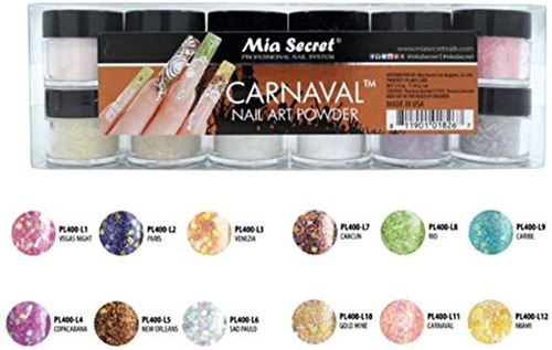 Polvo Acrilico Para Arte De Uñas, Coleccion Carnaval: 12 