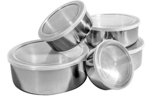 Jogo Tigela Potes Inox Bowl Com Tampa Organizador Alimentos