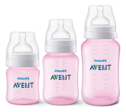 Kit 3 Mamadeiras Classic  125/260/330ml Avent Rosa