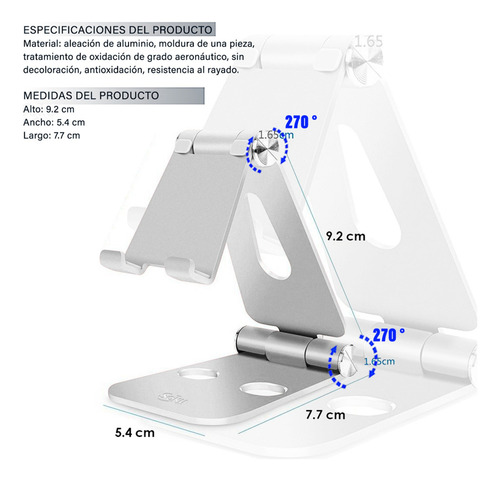 Soporte Metal Celular Tablet Pad De 4'' A 13'' Lujo Abatible Color Plata