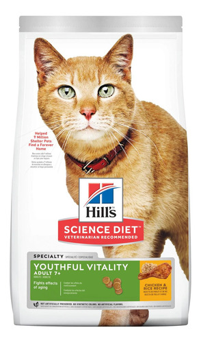 Imagen 1 de 2 de Alimento Hill's Science Diet Youthful Vitality para gato adulto sabor pollo y arroz en bolsa de 1.36kg