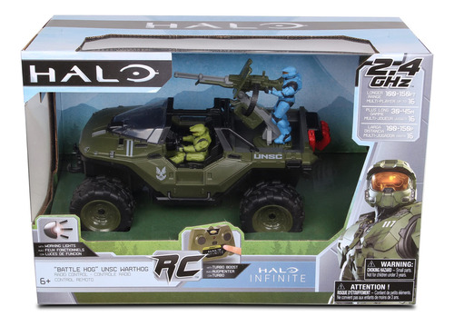 Nkok Halo Infinite Rc: Battle Hog Unsc Warthog -w/master Chief & Spartan, Control De Radio De 2.4 Ghz Con Vehículo Turbo Boost