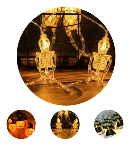 Imagen 1 de 10 de Guirnalda Halloween Led Esqueleto Calabaza Calavera Luminoso