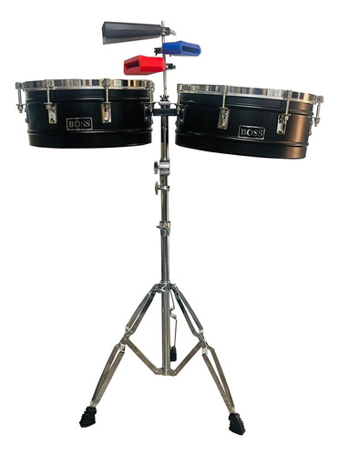 Timbal Latino Boss 14-15 Base + Campana + Jamblock Rojo-azul