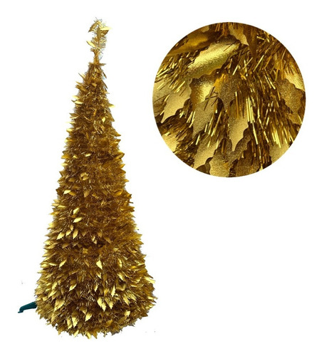 Imagen 1 de 10 de Arbol De Navidad Espiral Plegable 1,50 Mts Hojas Metalizado