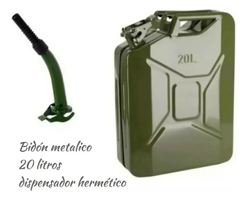 Bidón Metálico 20 Lts Parafina, Combustible + Dispensador 