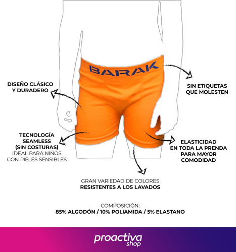 Pack X3 Boxer Niños Algodón Sin Costura Talles 4 Al 16 Barak
