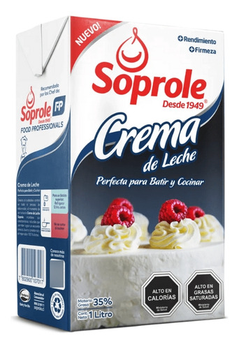 Crema De Leche Marca Soprole Para Batir Y Cocinar 1 Litro
