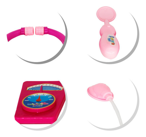 Imagem 6 de 7 de Kit Medico Brinquedo Rosa 3pçs Estetoscópio Colher Balança